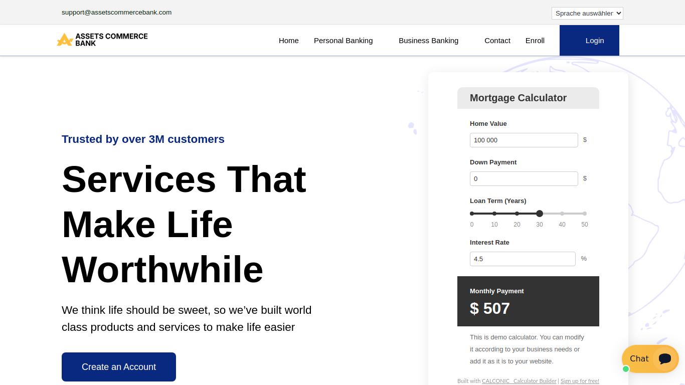 Archived capture of assetscommercebank.com, a website assessed as fraudulent.