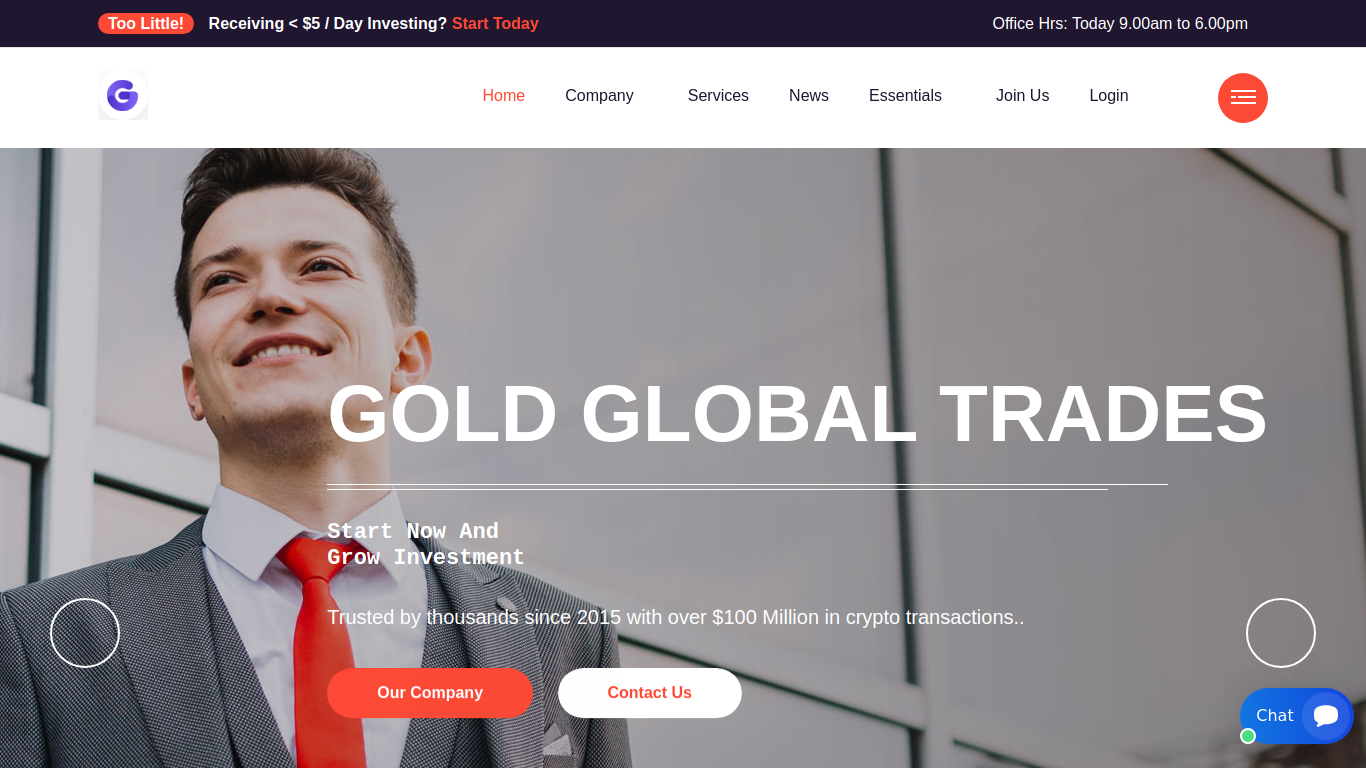 Archived capture of goldglobaltrades.com, a website assessed as fraudulent.