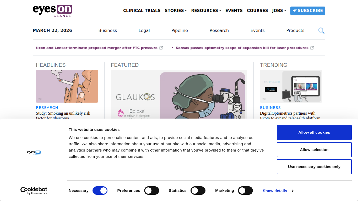 Screenshot of glance.eyesoneyecare.com
