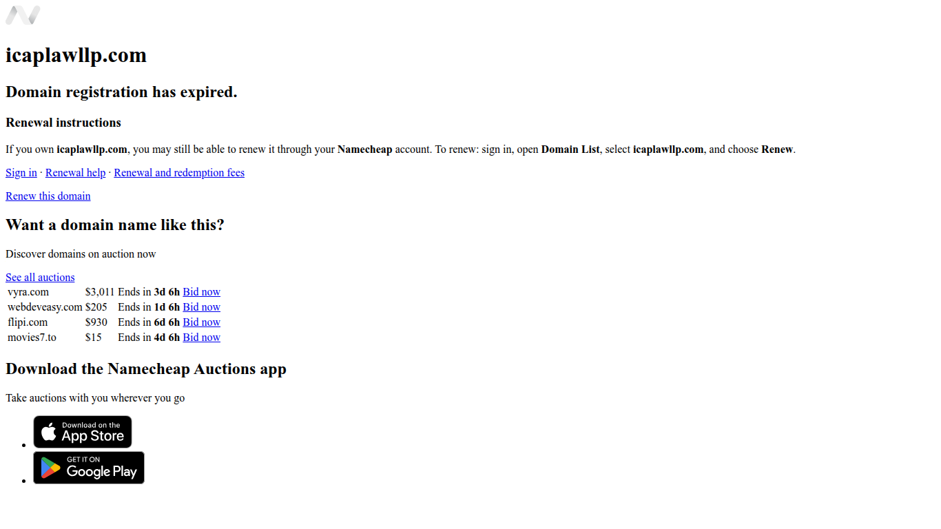 Screenshot of icaplawllp.com