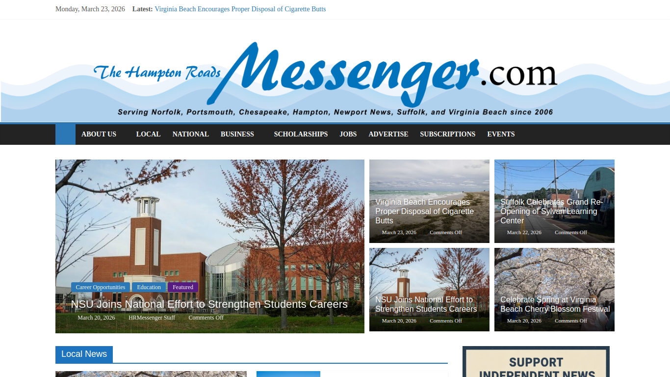 Screenshot of hamptonroadsmessenger.com