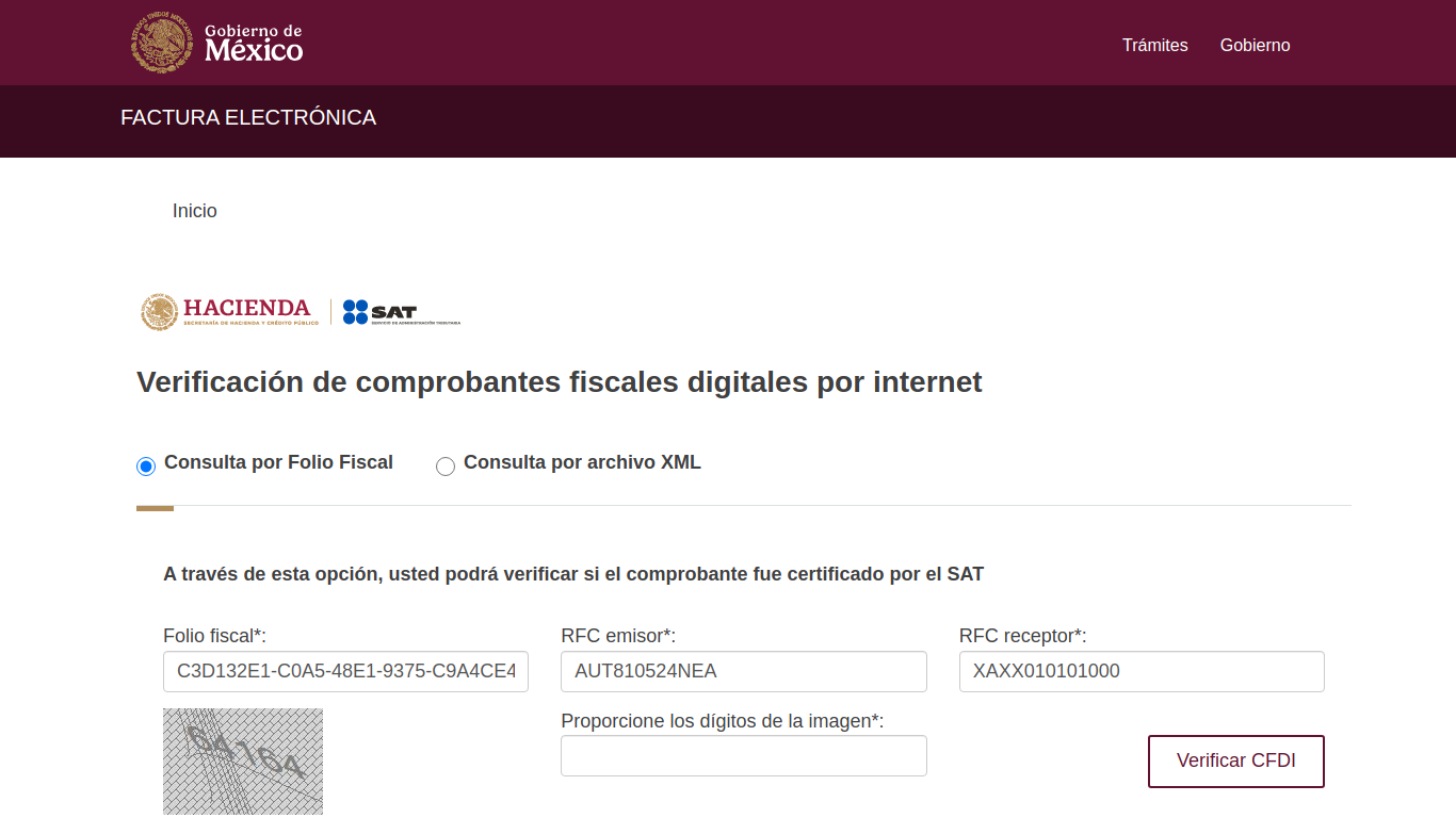 Captura de www.verificacfdi.facturaelectronica.satgobmx.cc