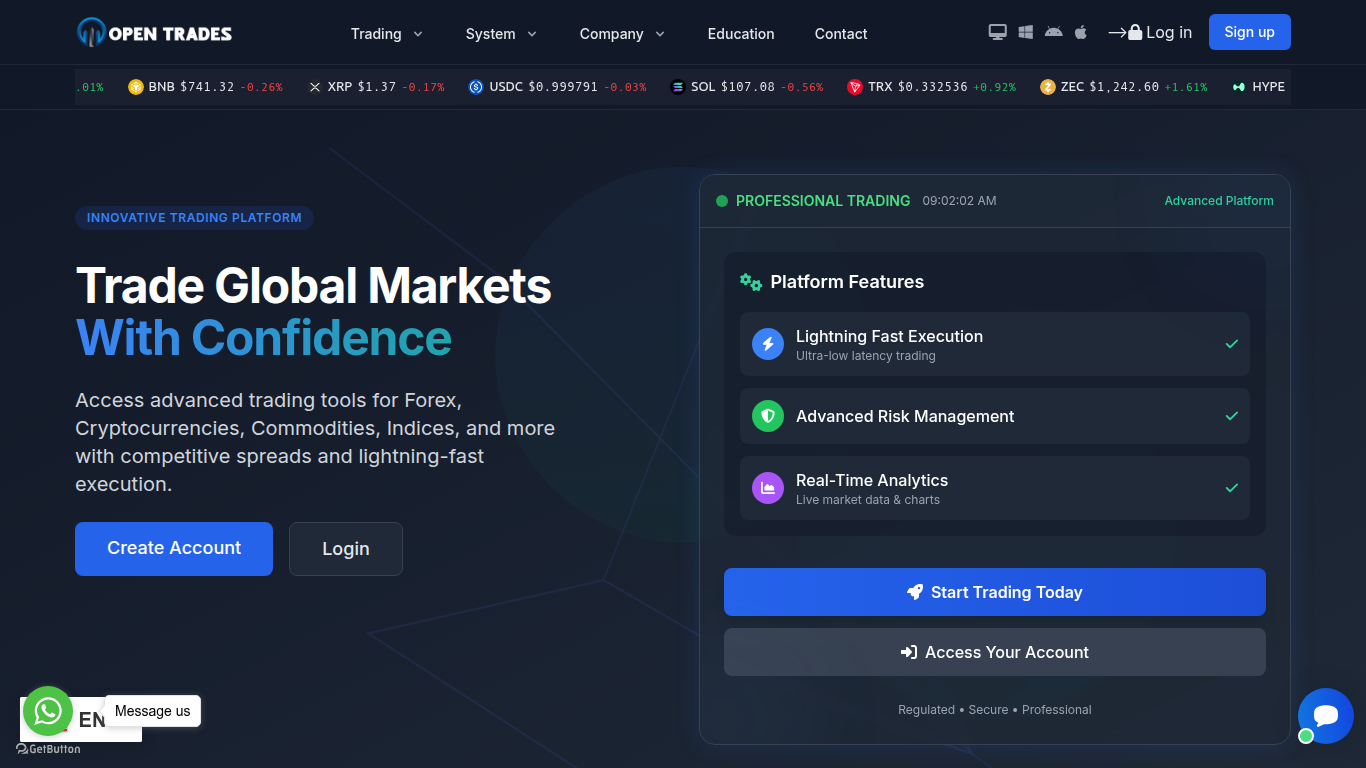 Screenshot of opentrades.ltd