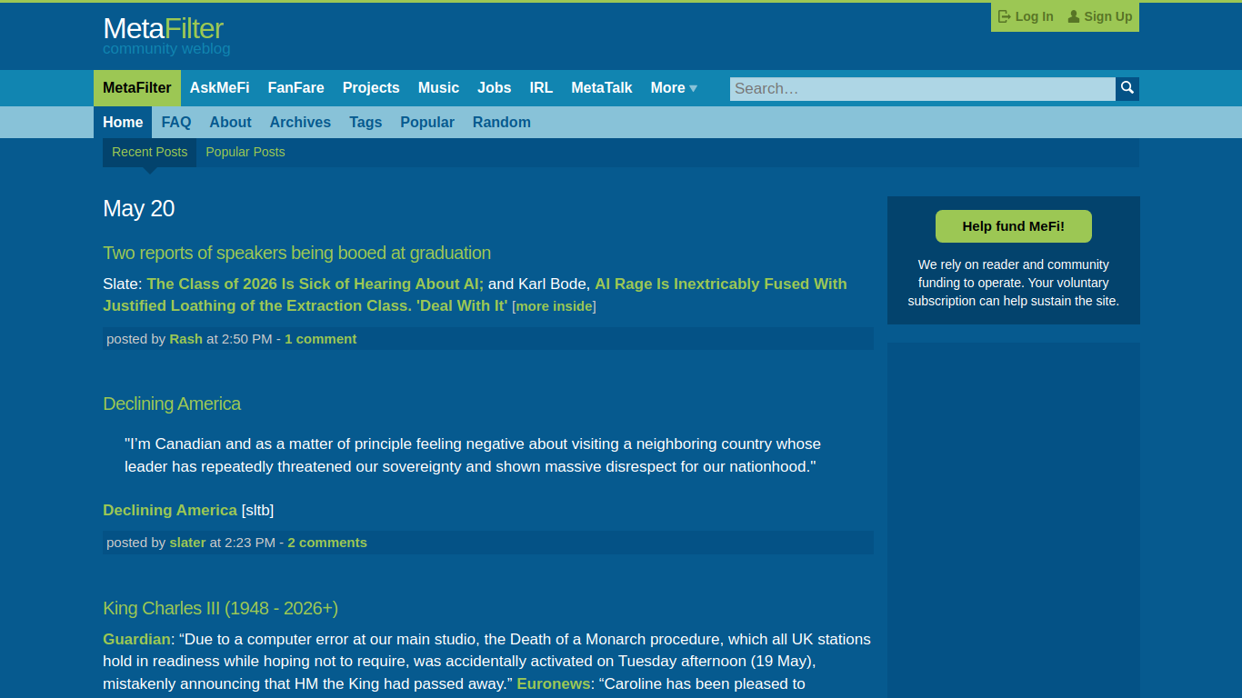 Screenshot of metafilter.com