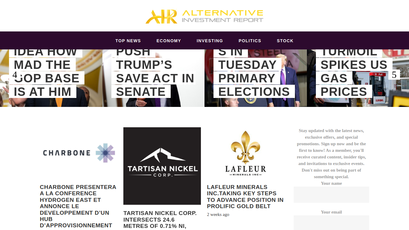 Screenshot of alternativeinvestmentreport.com