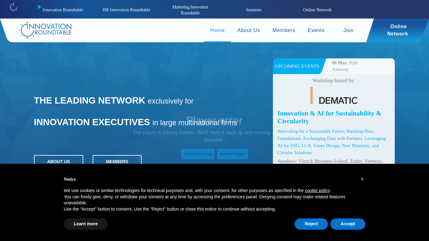 Screenshot of innovationroundtable.eu