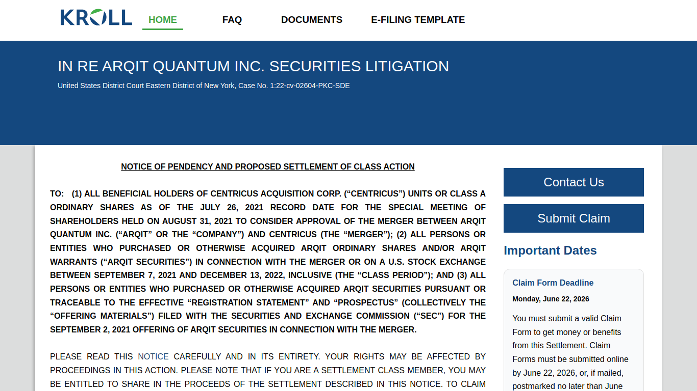 arqitsecuritiessettlement.com