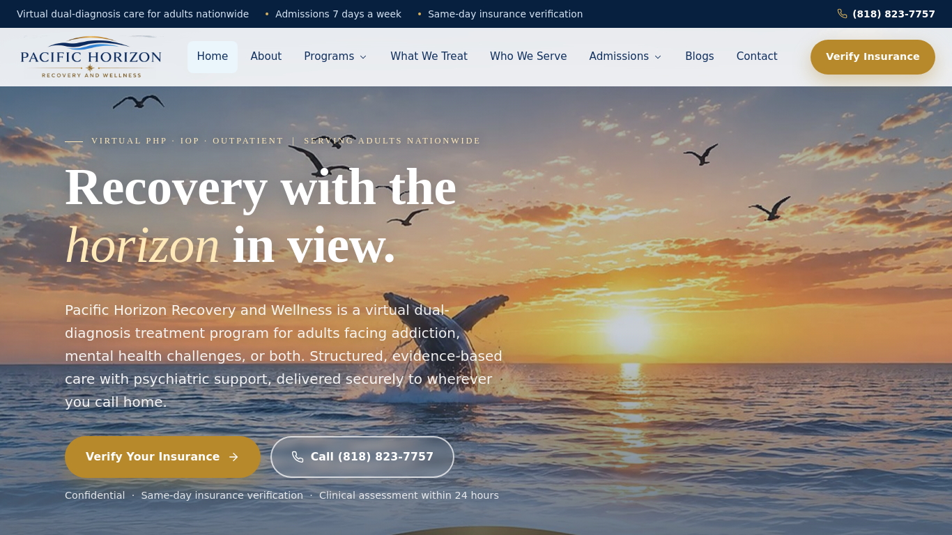 Screenshot of pacifichorizonrecovery.com
